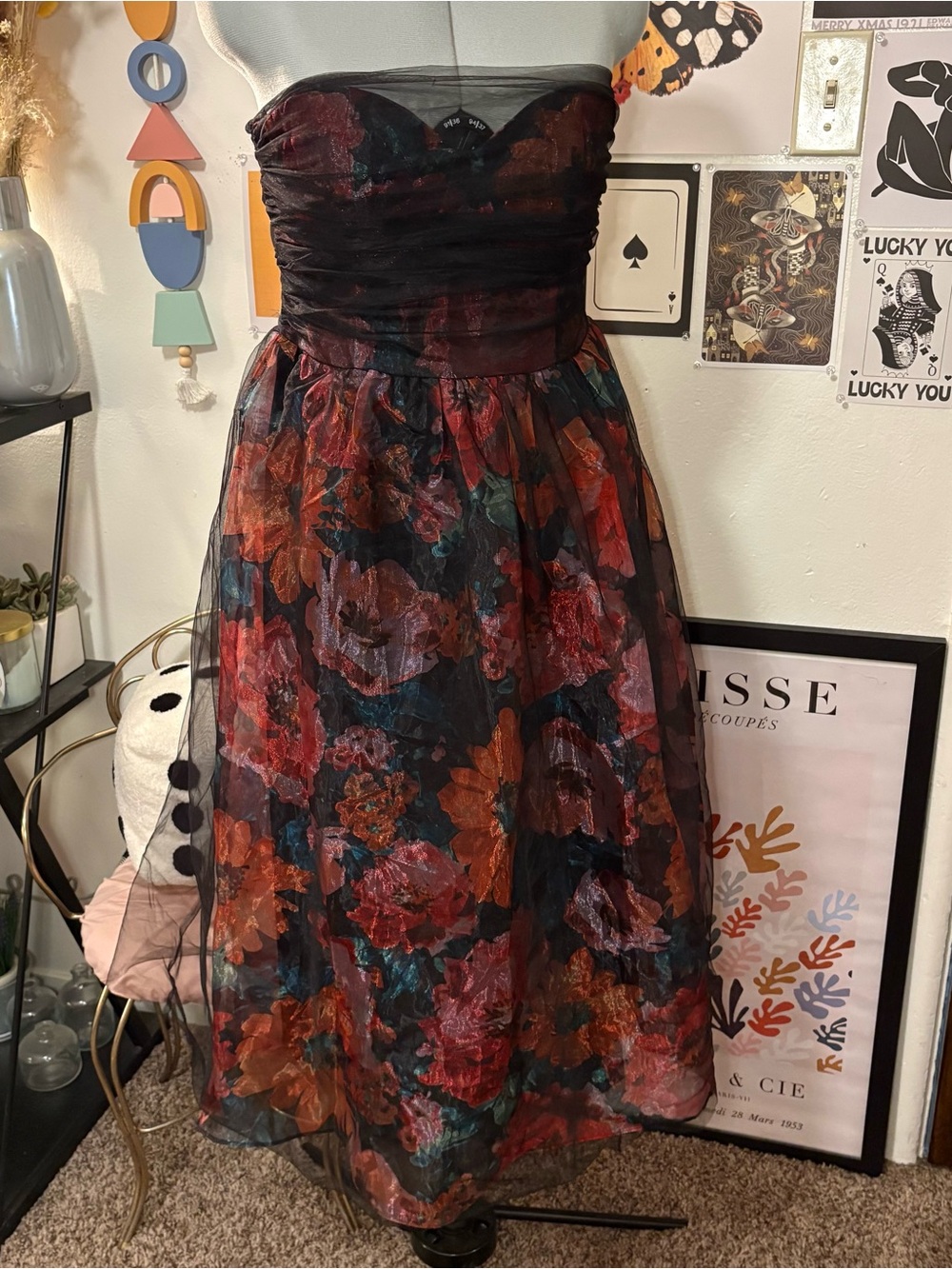 NWT Lulus Strapless Floral Midi Dress – Size Medium - Picture 8 of 9